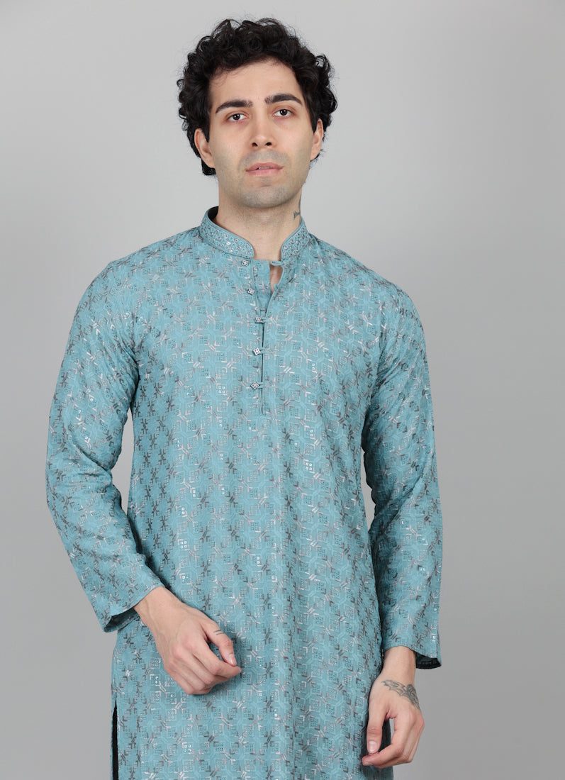 Men's Blue Chikankari Kurta Payjama Set