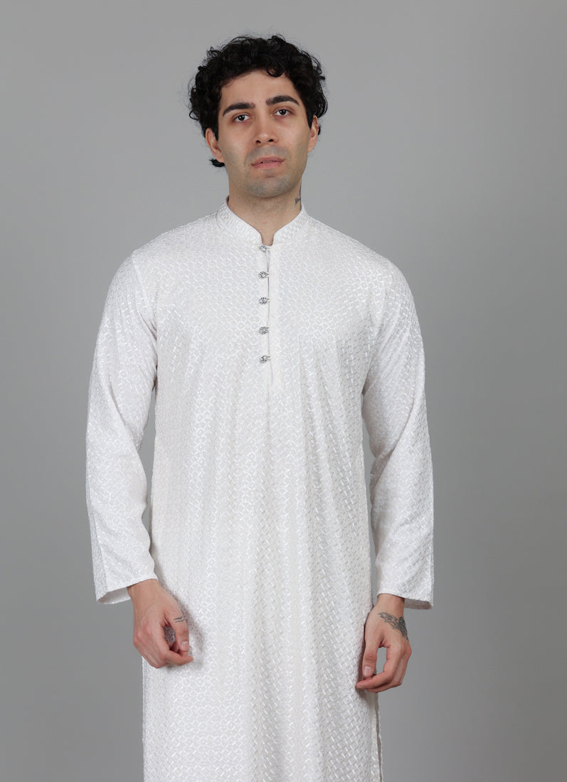 Men's Cream Chikankari Kurta Payjama Set
