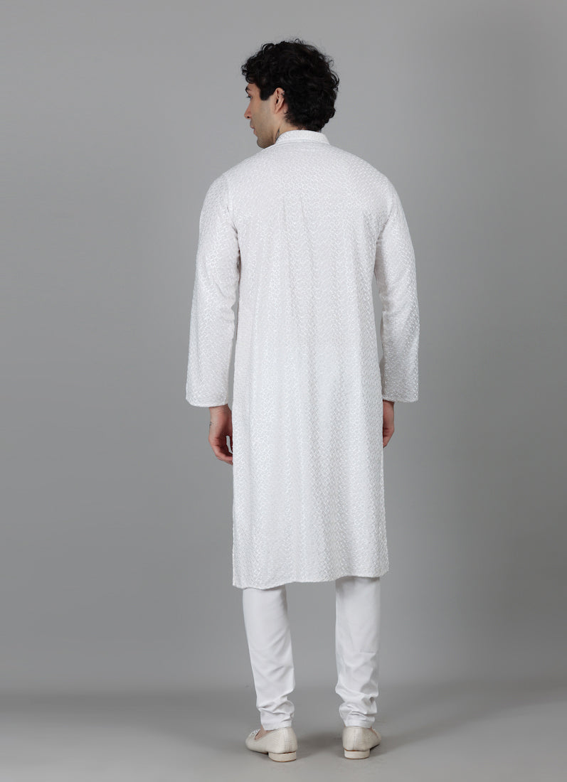 Men's Cream Chikankari Kurta Payjama Set