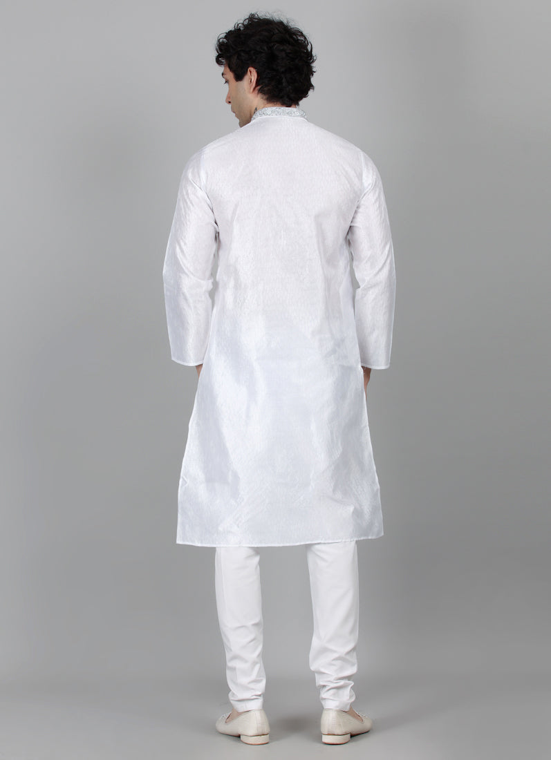 Men's Cream Jacquard Embroidered Payjama Set