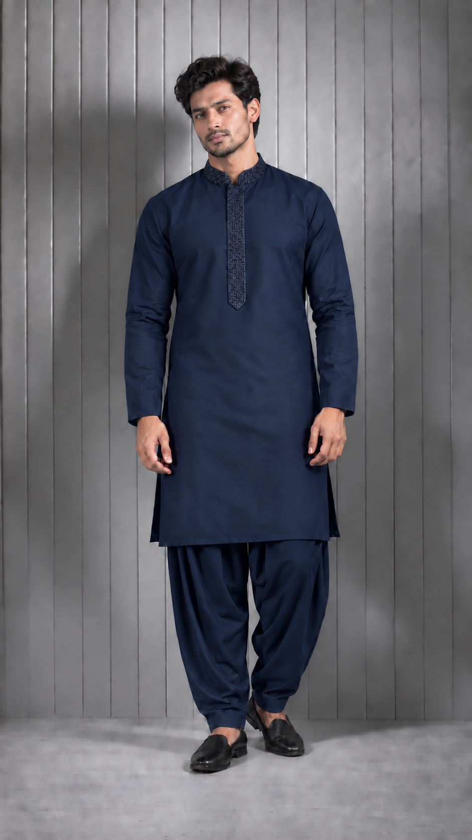 Navy Blue Embroidered Kurta Shalwar