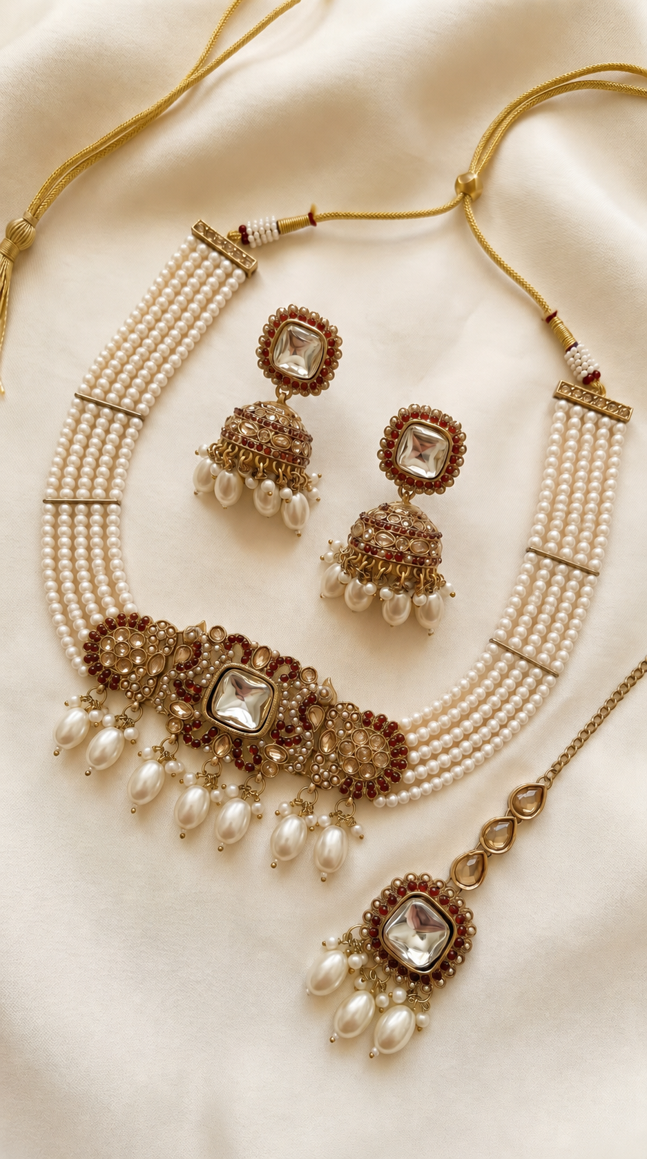 Modern Maroon and Pearl Choker Set