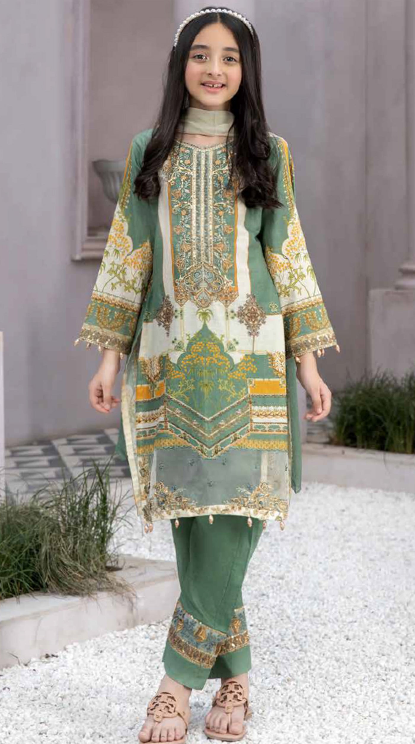 Girls Embroidered Straight Cut Suit Set