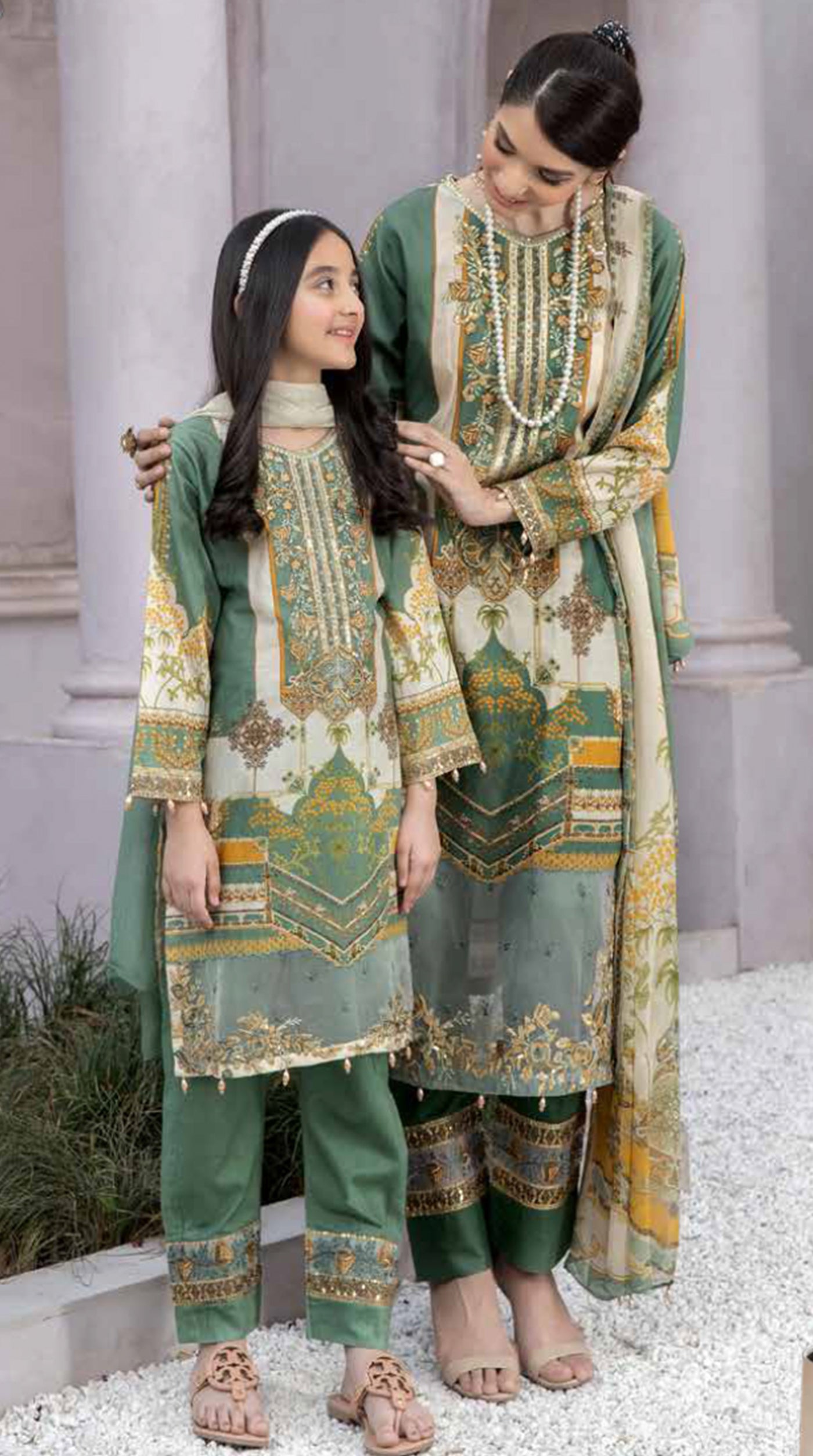 Girls Embroidered Straight Cut Suit Set