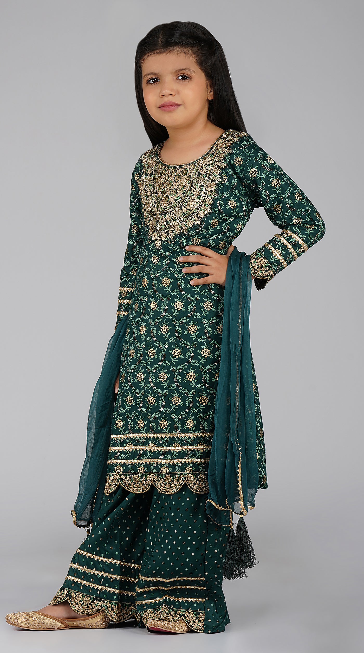 Kids Embroidered Sharara Suit Set