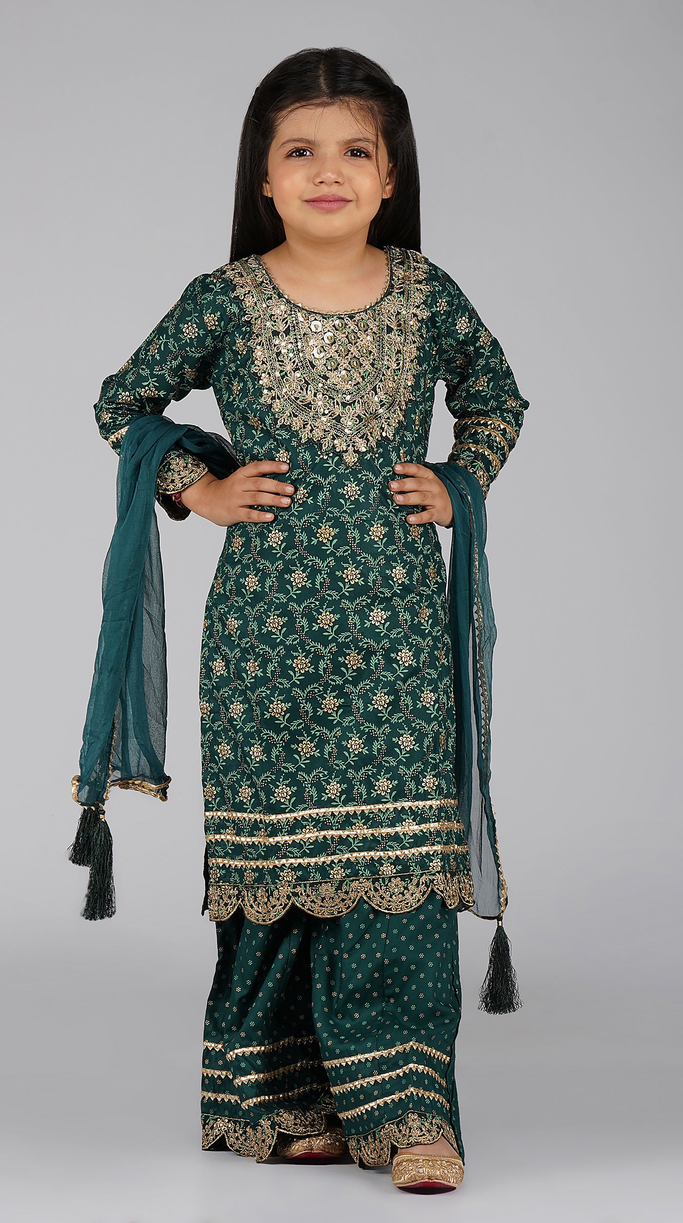 Kids Embroidered Sharara Suit Set