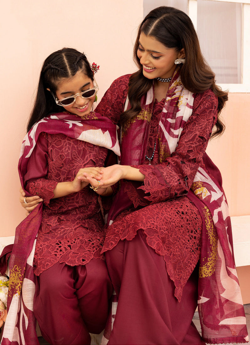 Kid's Maroon Cutwork Suit Set
