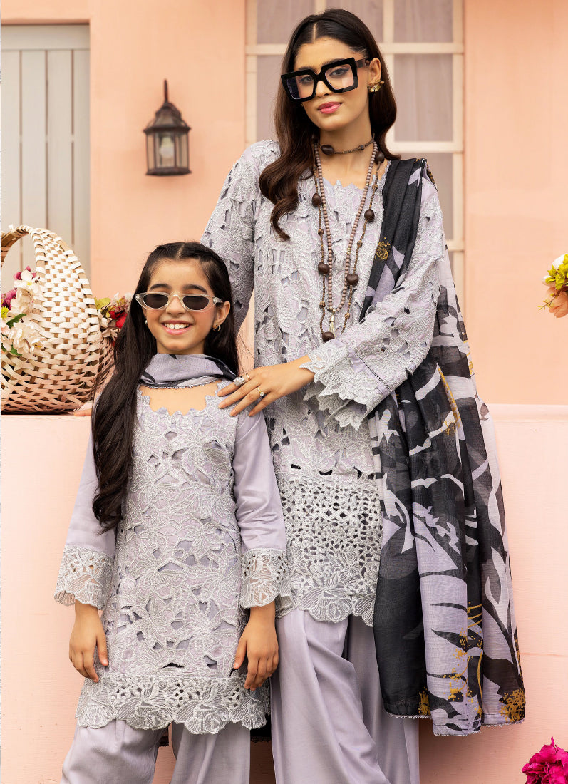Kid's Grey Cutwork Suit Set