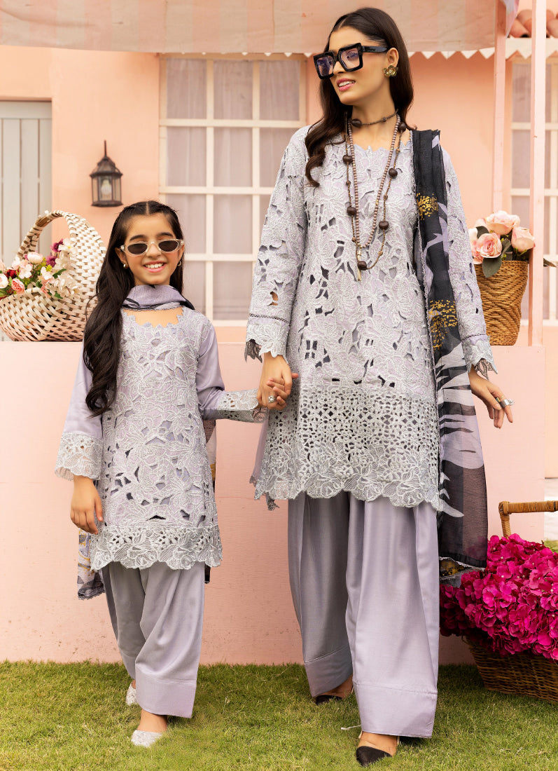 Kid's Grey Cutwork Suit Set