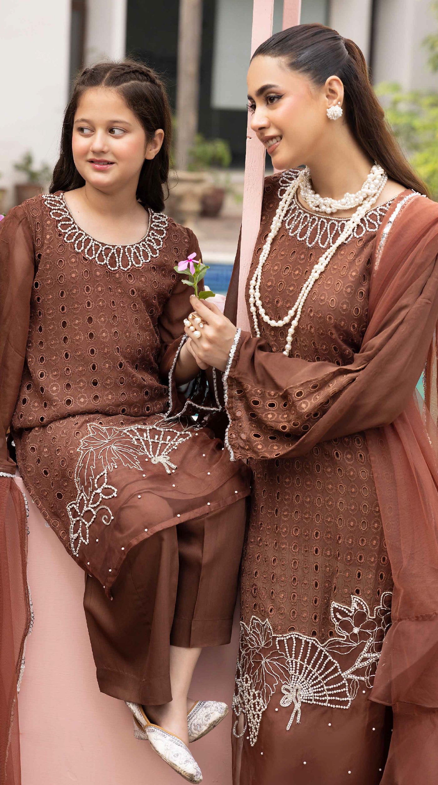 Chocolate Brown Mini Noor Chikankari Chiffon Suit