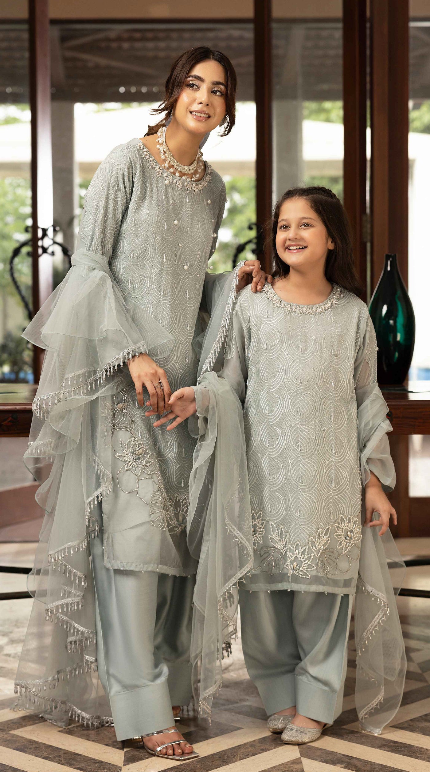 Sage Aura Mini Chikankari Chiffon Farshi Salwar Set