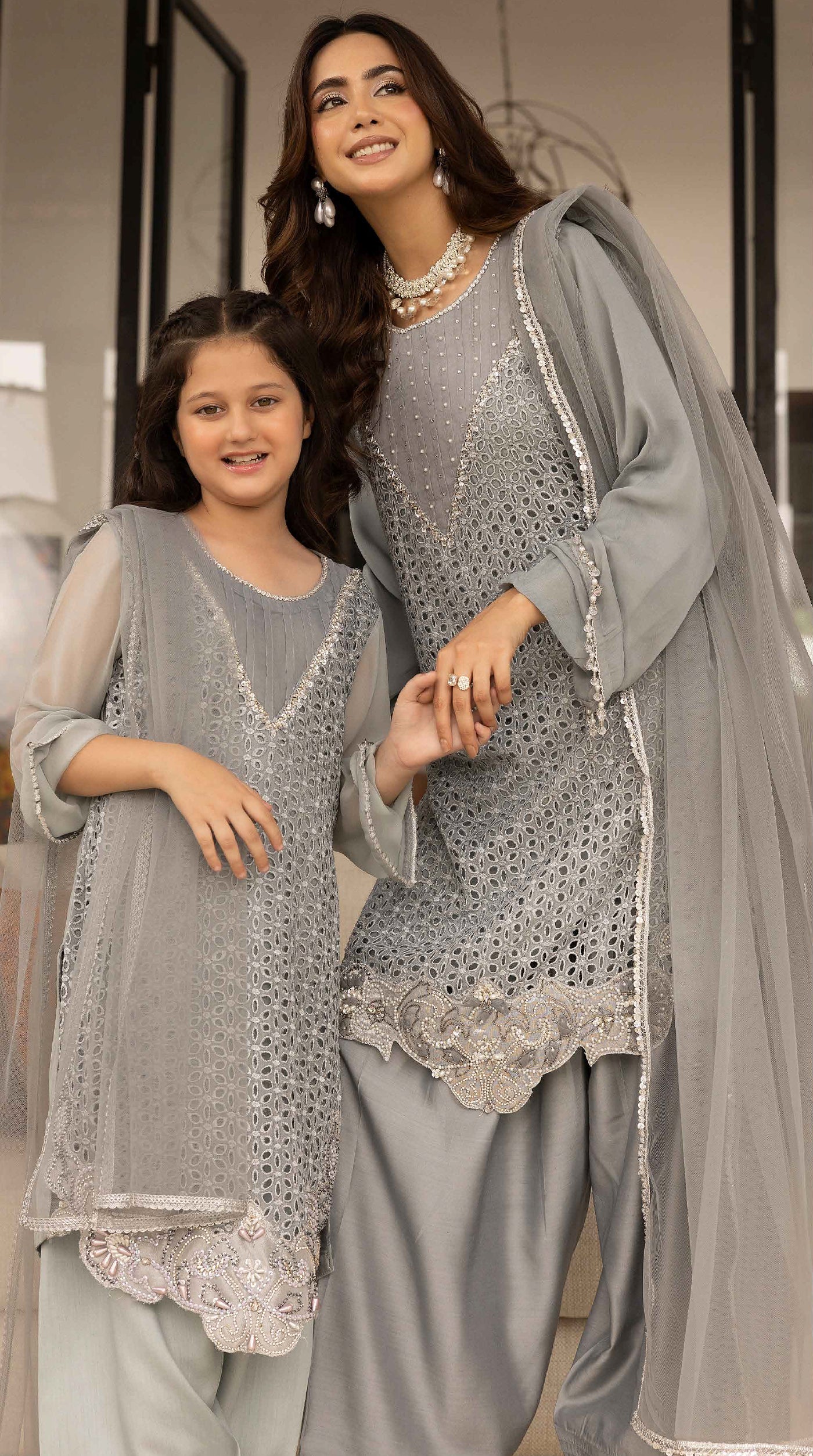 Silver Mist Mini Chikankari Chiffon Farshi Salwar Set