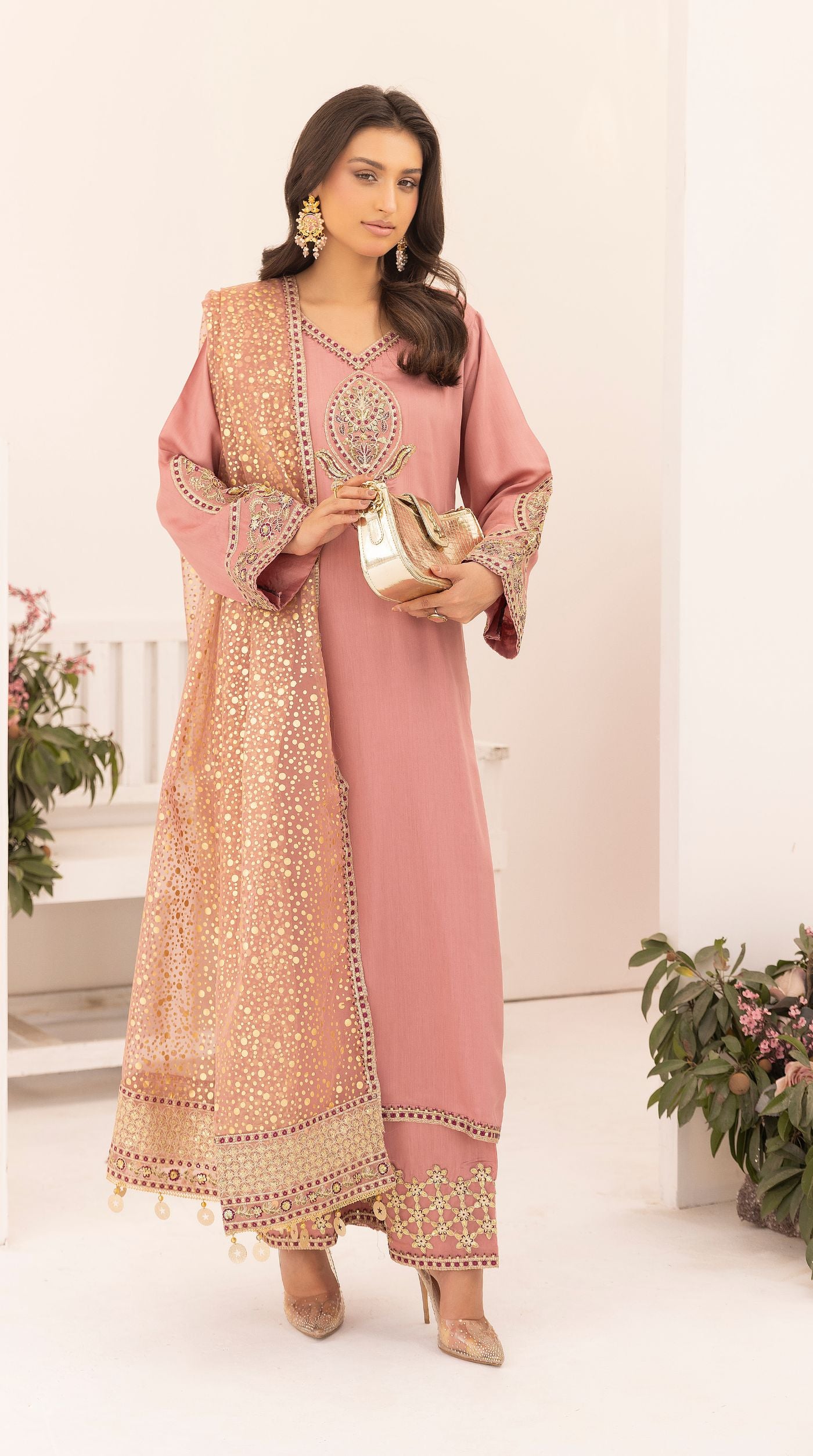 Dusty Rose Embroidered Salwar Kameez – Elegant Pakistani Festive Suit