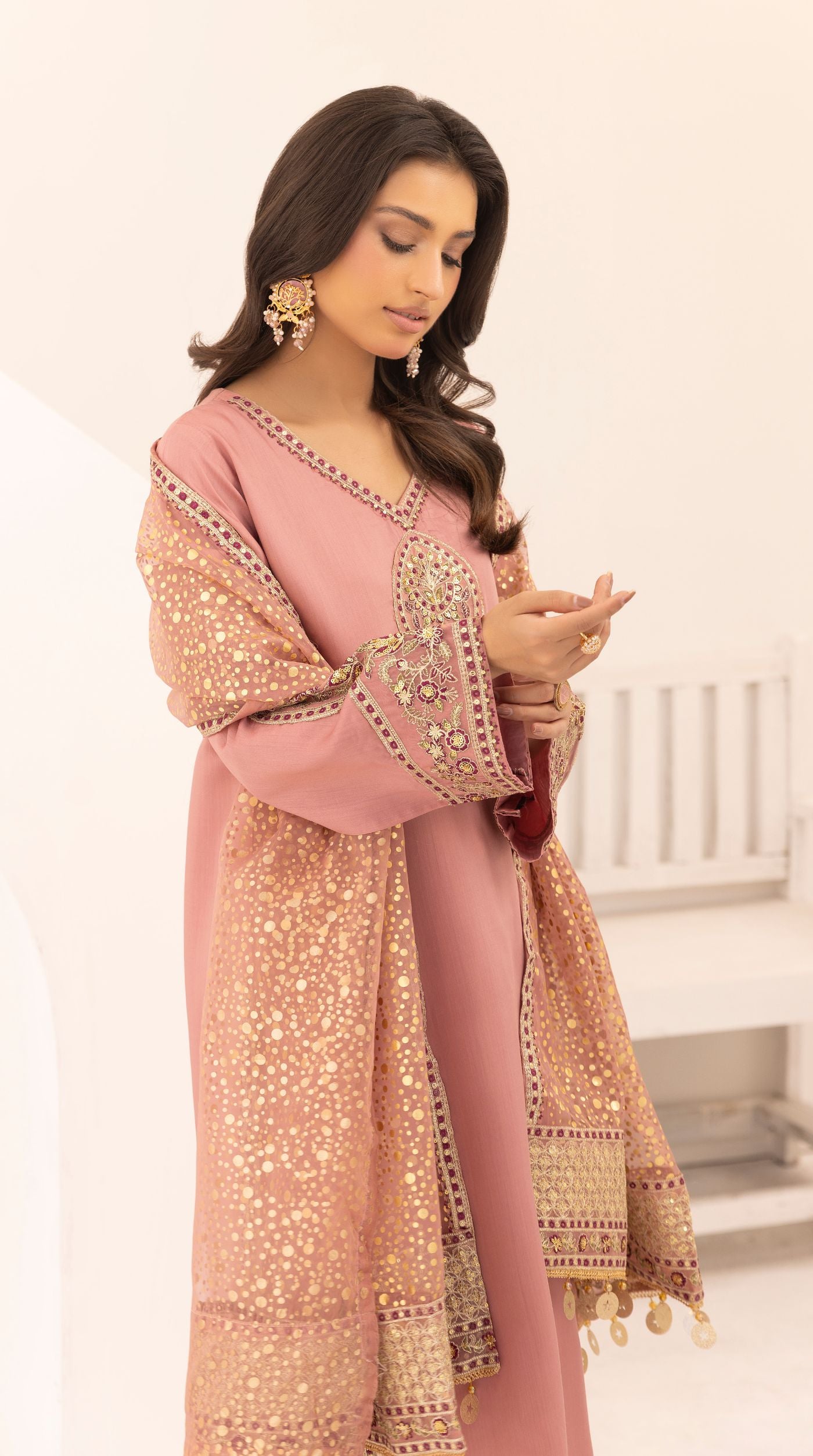 Dusty Rose Embroidered Salwar Kameez – Elegant Pakistani Festive Suit