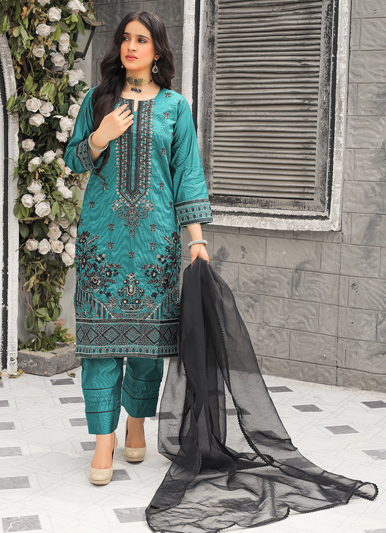 Teal Blue Khaddi Cotton Salwar Suit