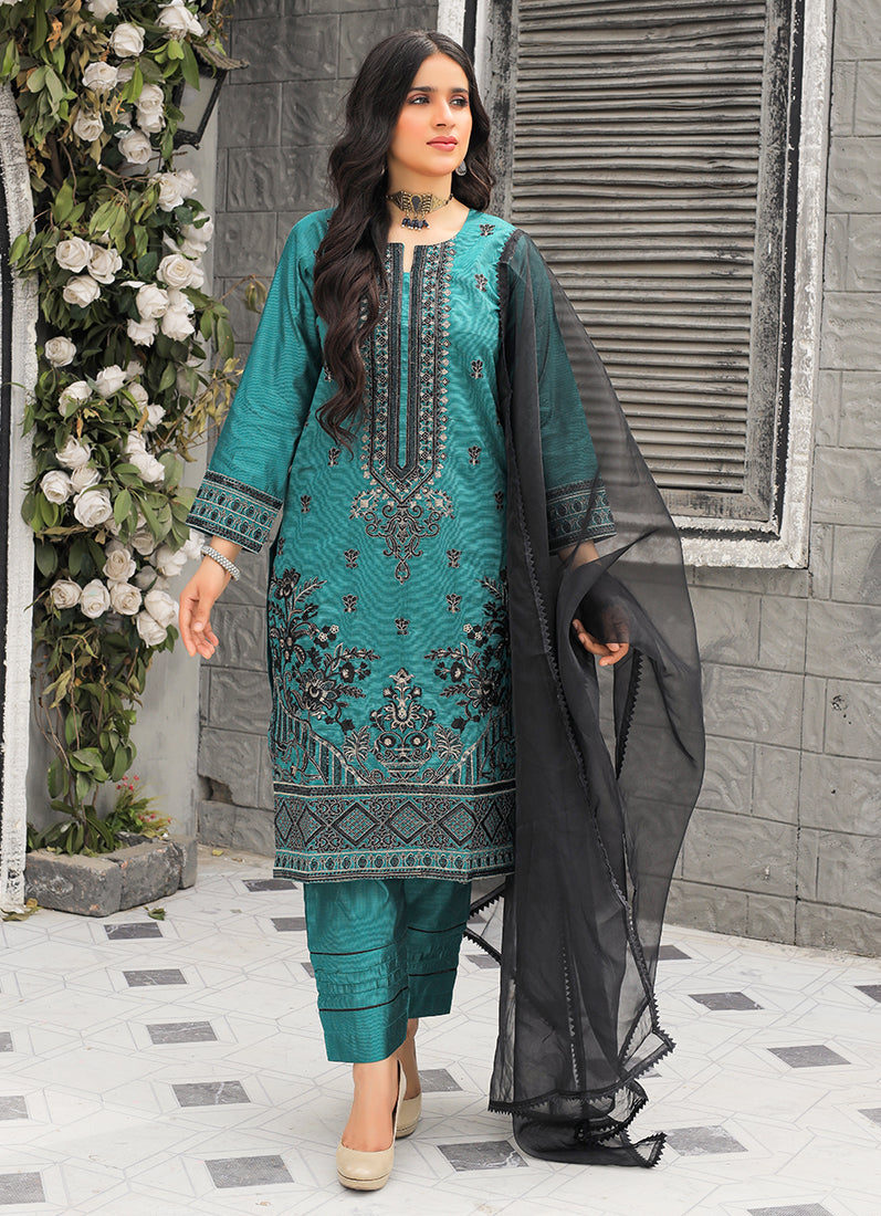 Teal Blue Khaddi Cotton Salwar Suit