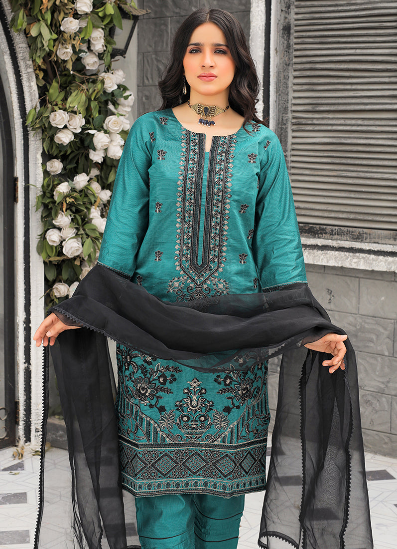Teal Blue Khaddi Cotton Salwar Suit