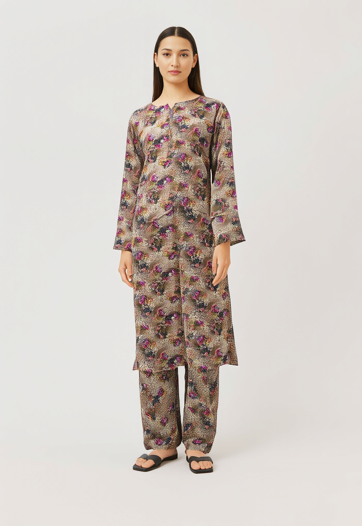 Brown Digital Print On Print Trouser Co-ord Set