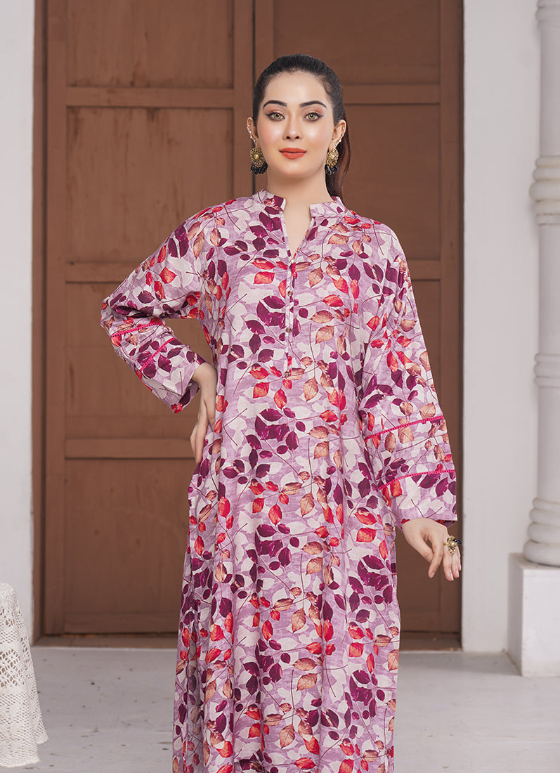 Plum Digital Printed Linen Co-ord Set