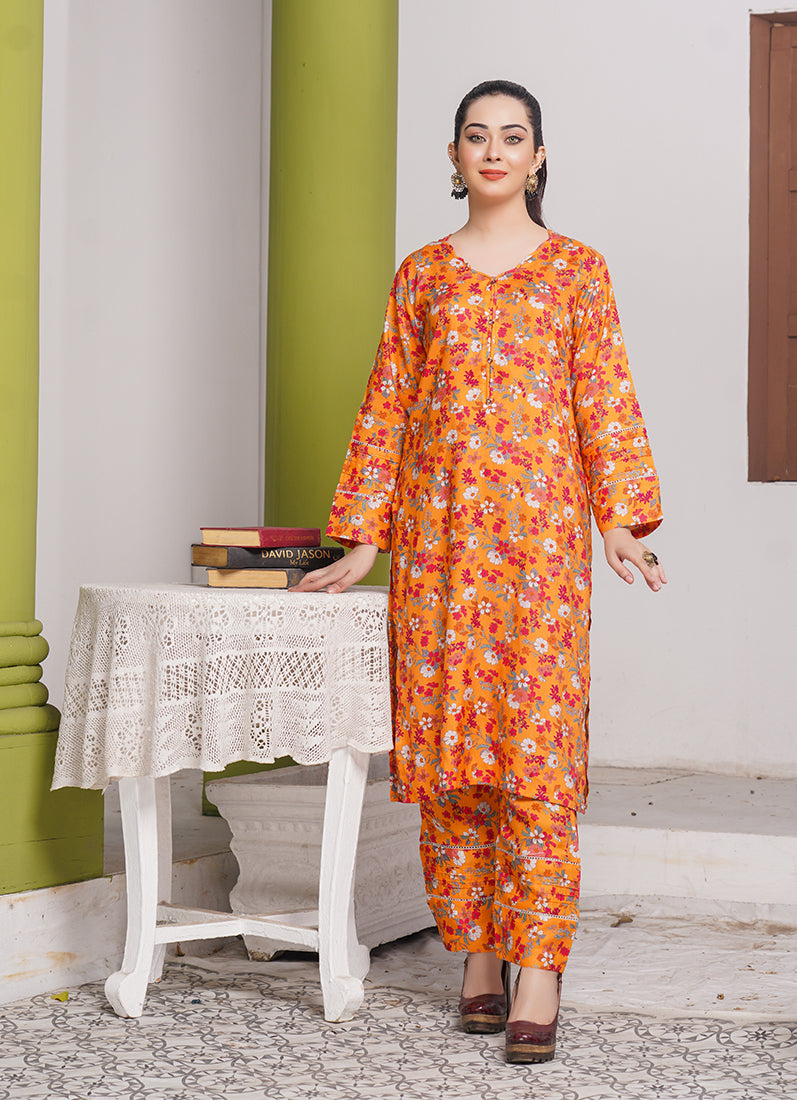 Orange Digital Printed Linen Co-ord Set