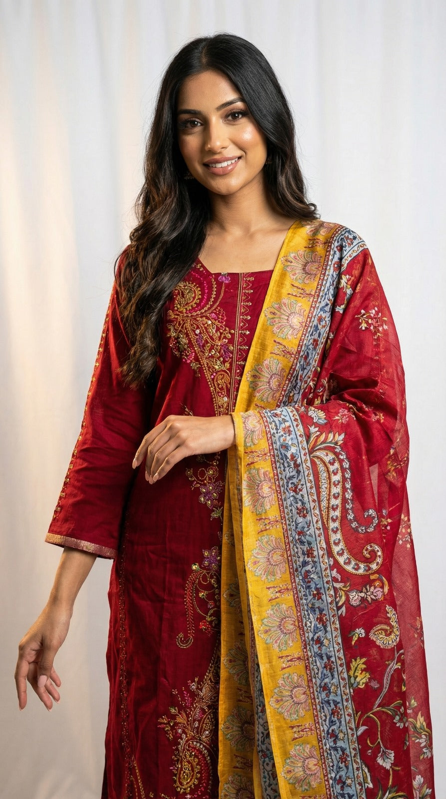 Maroon Lawn Zari Embroidered Suit Set