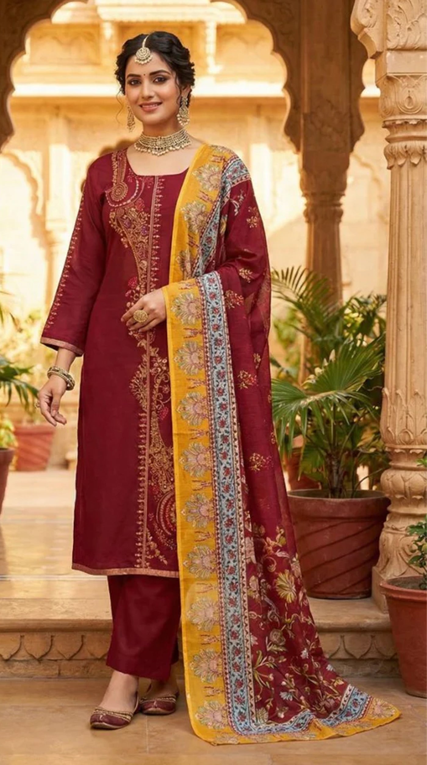 Maroon Lawn Zari Embroidered Suit Set