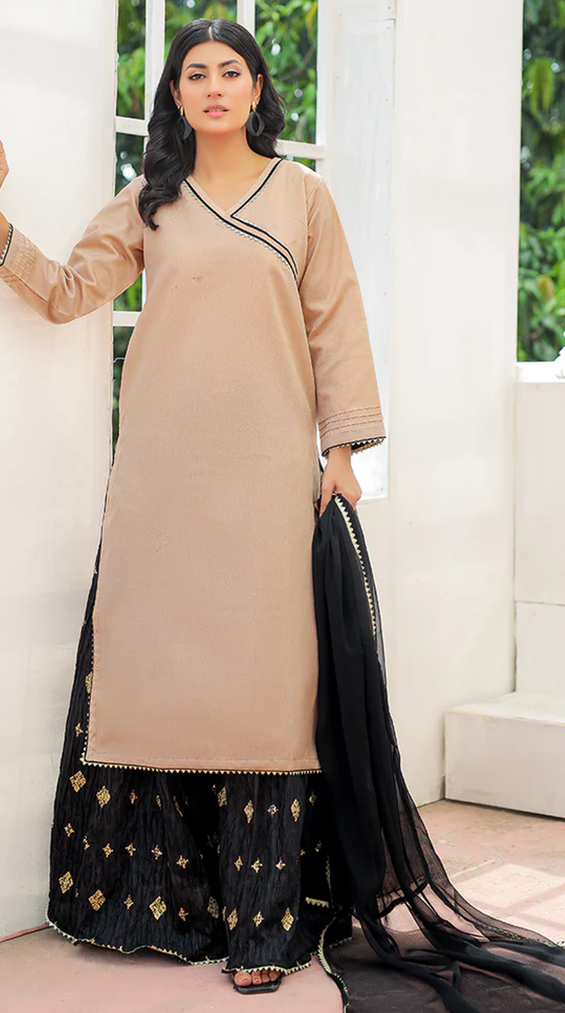 Nude-Black Sharara Suit Set