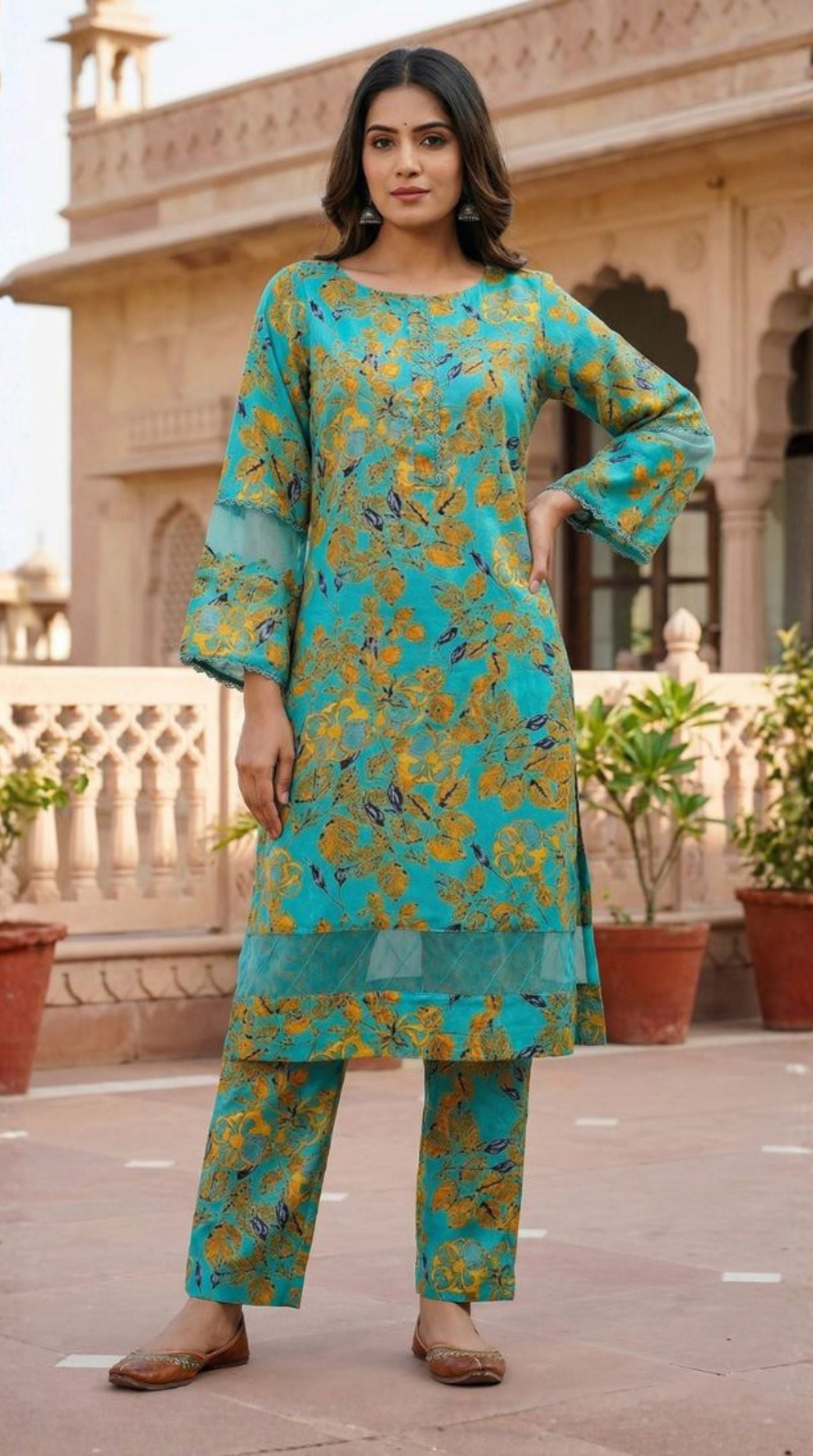 Turquoise Lawn Printed Co-ord Set