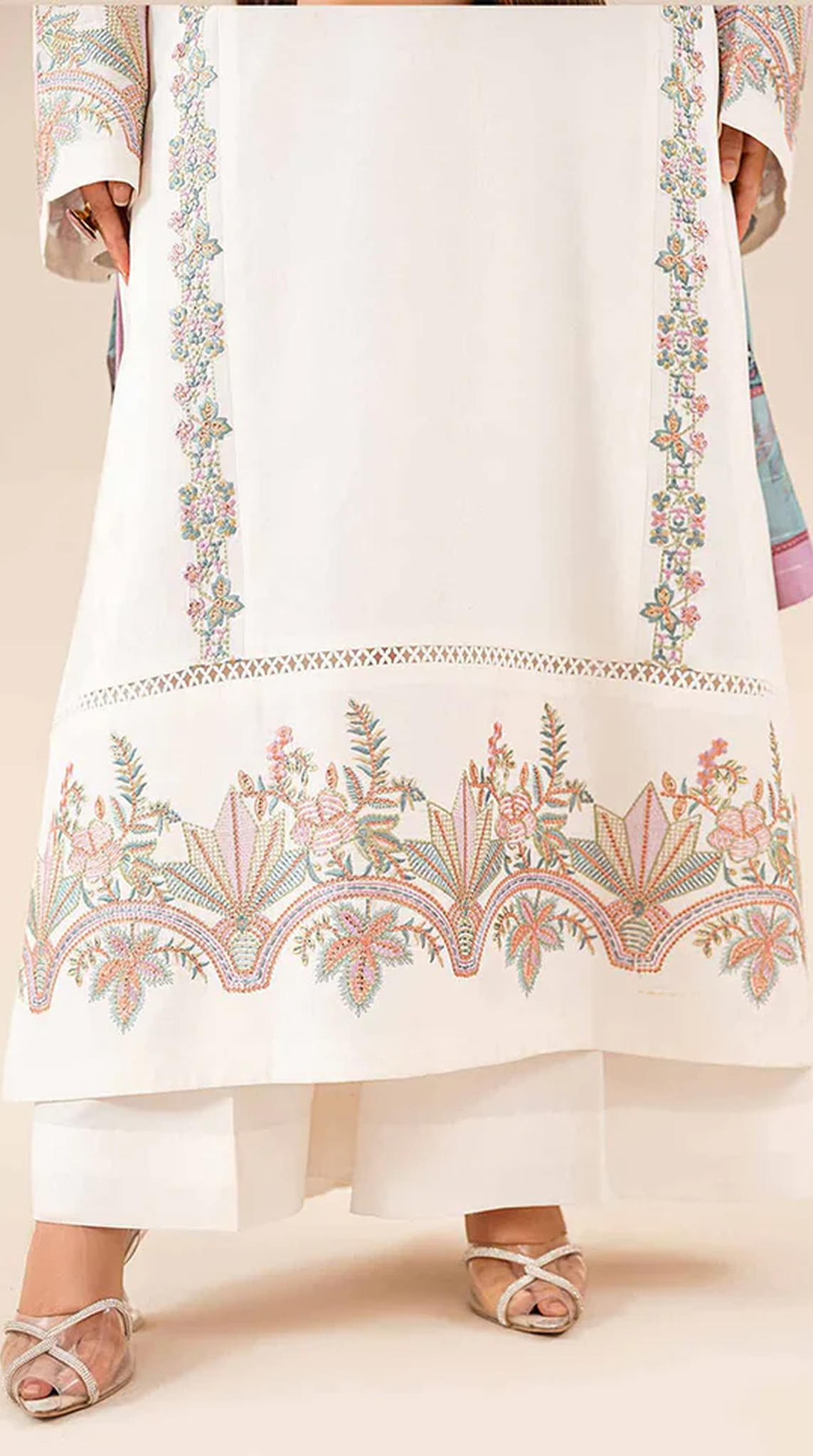 White Lawn Sequin Embroidered Suit Set