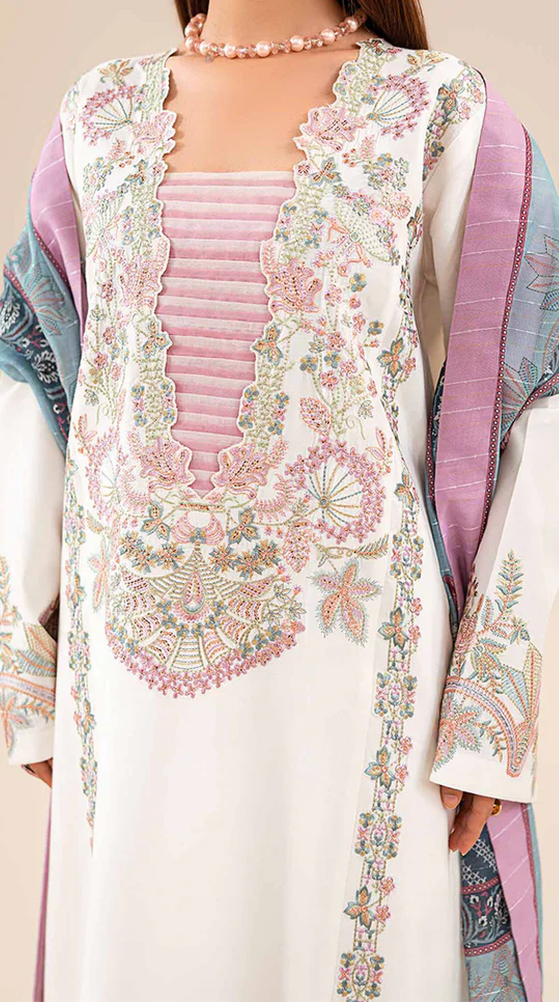 White Lawn Sequin Embroidered Suit Set