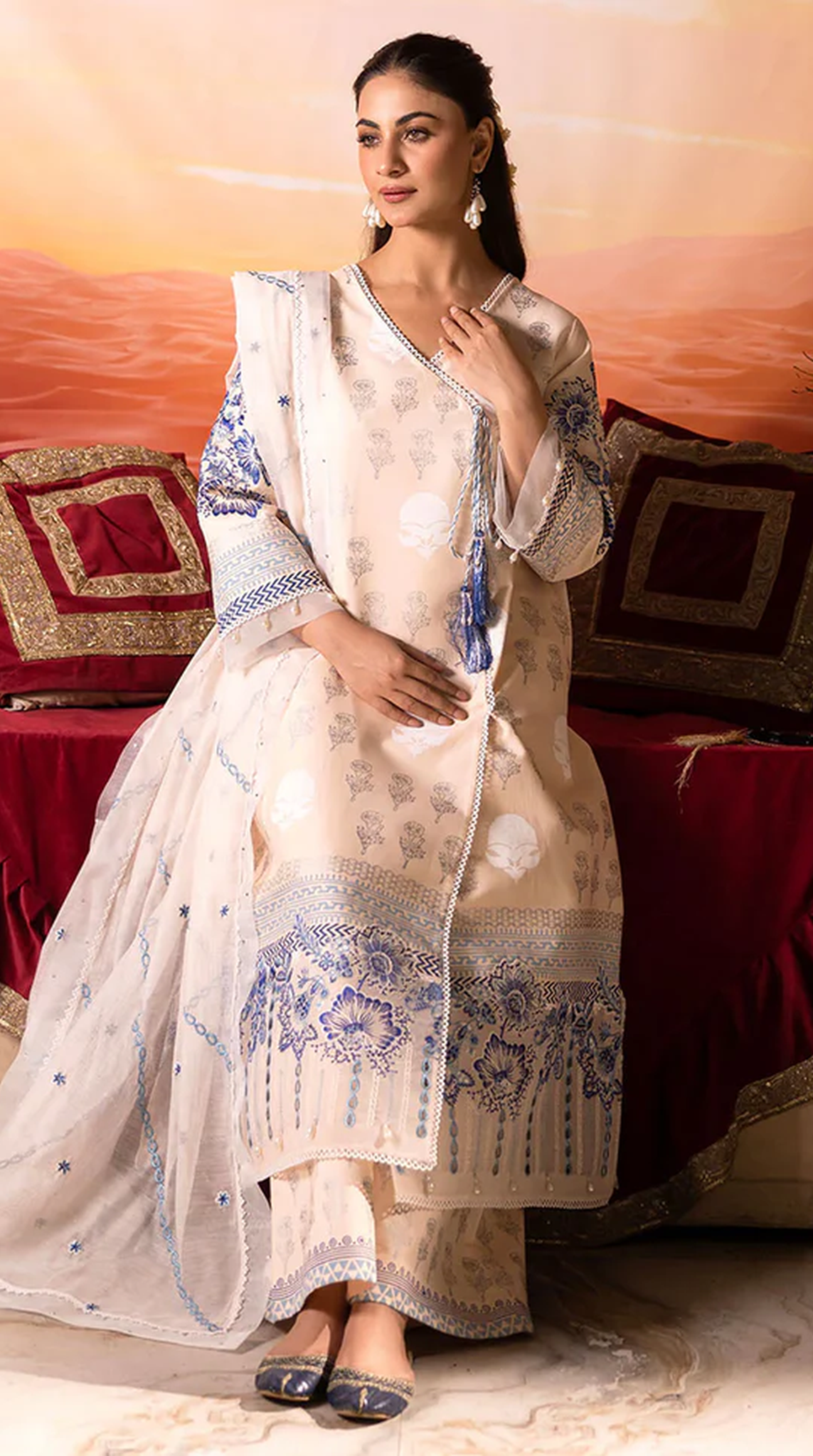 Peach Block Printed Suit Set