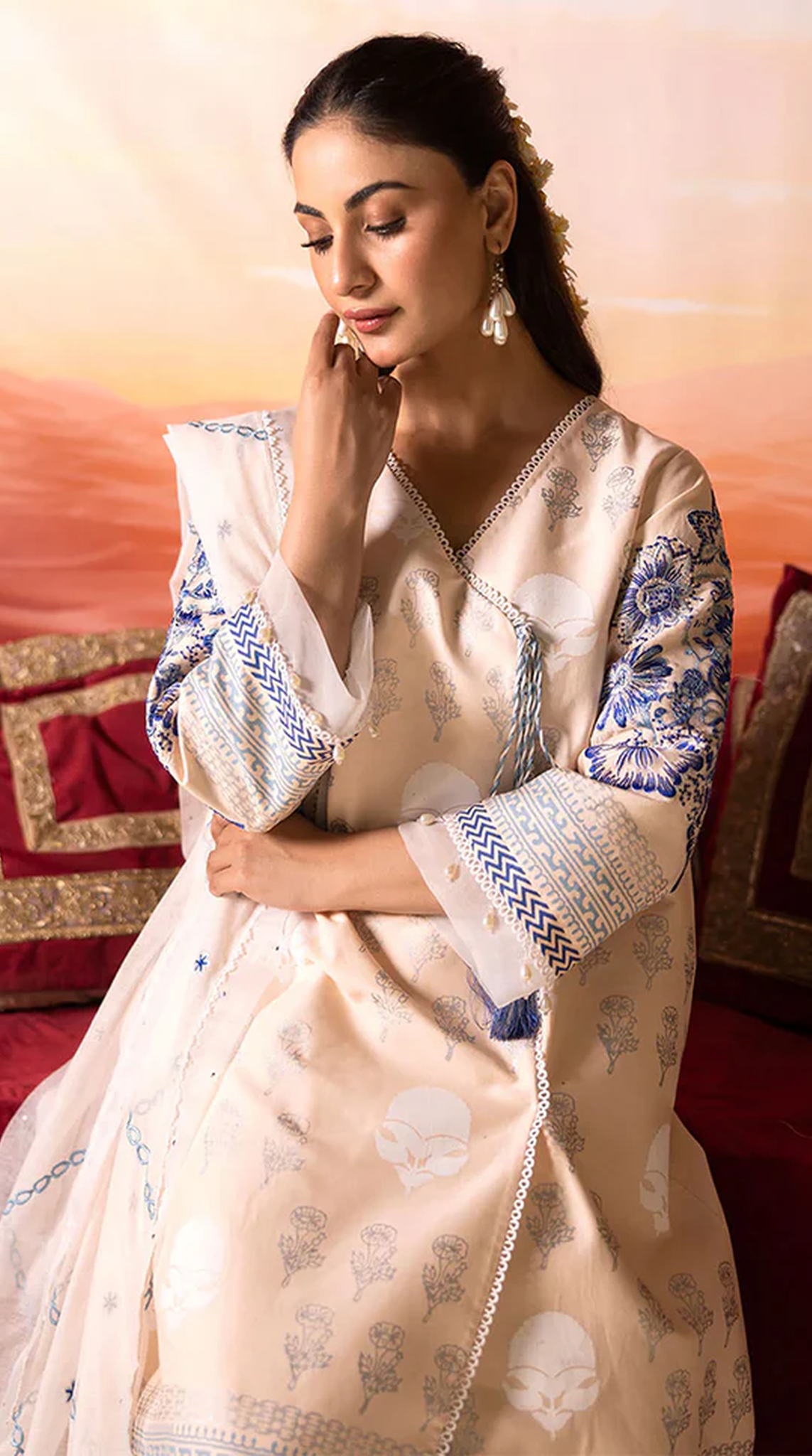 Peach Block Printed Suit Set