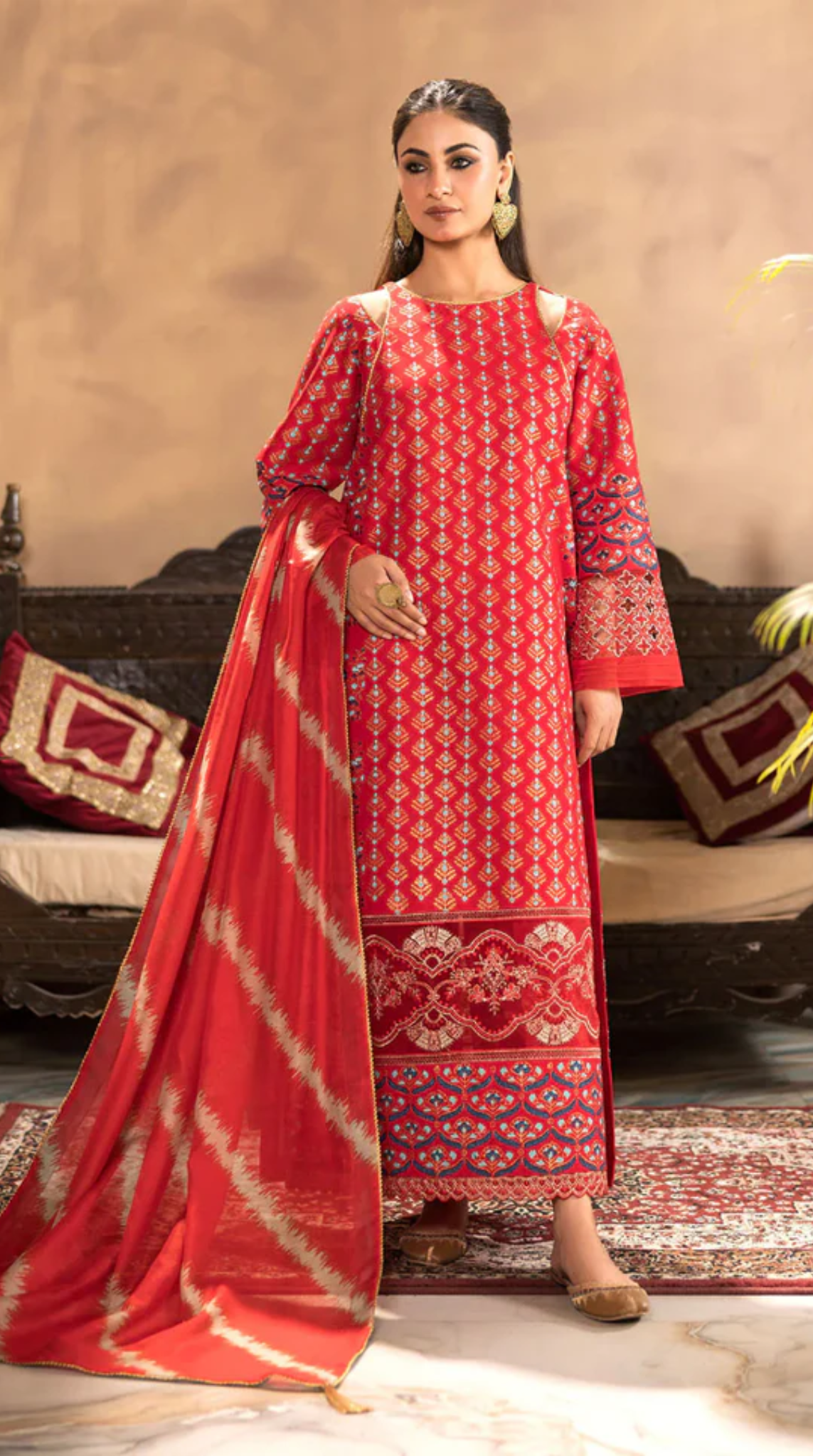 Red Hand Block Printed Ladies Suit