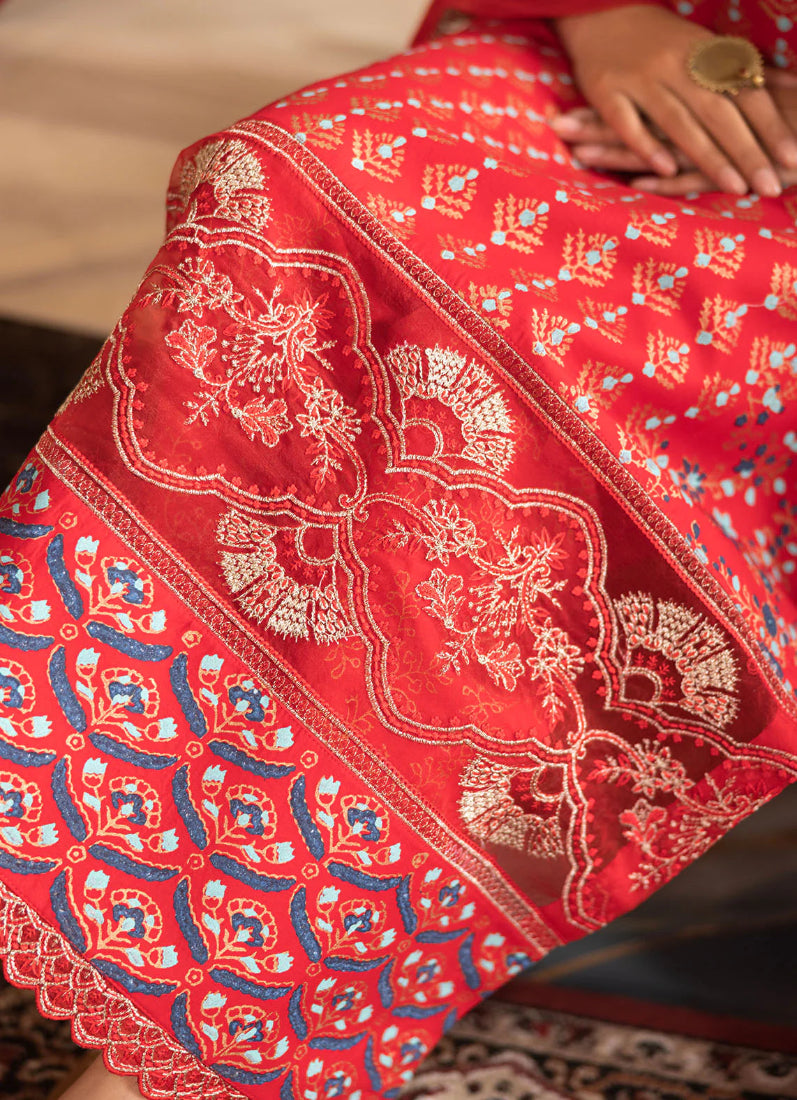 Red Hand Block Printed Ladies Suit