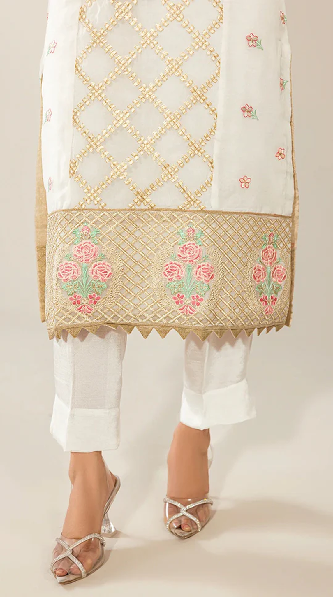 White Organza Embroidered Suit Set