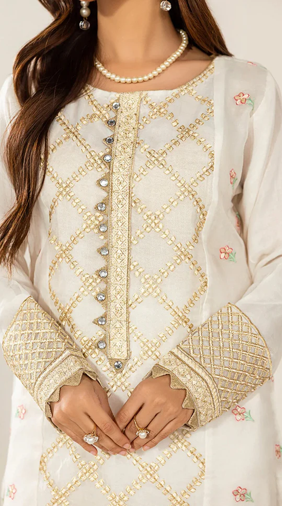 White Organza Embroidered Suit Set