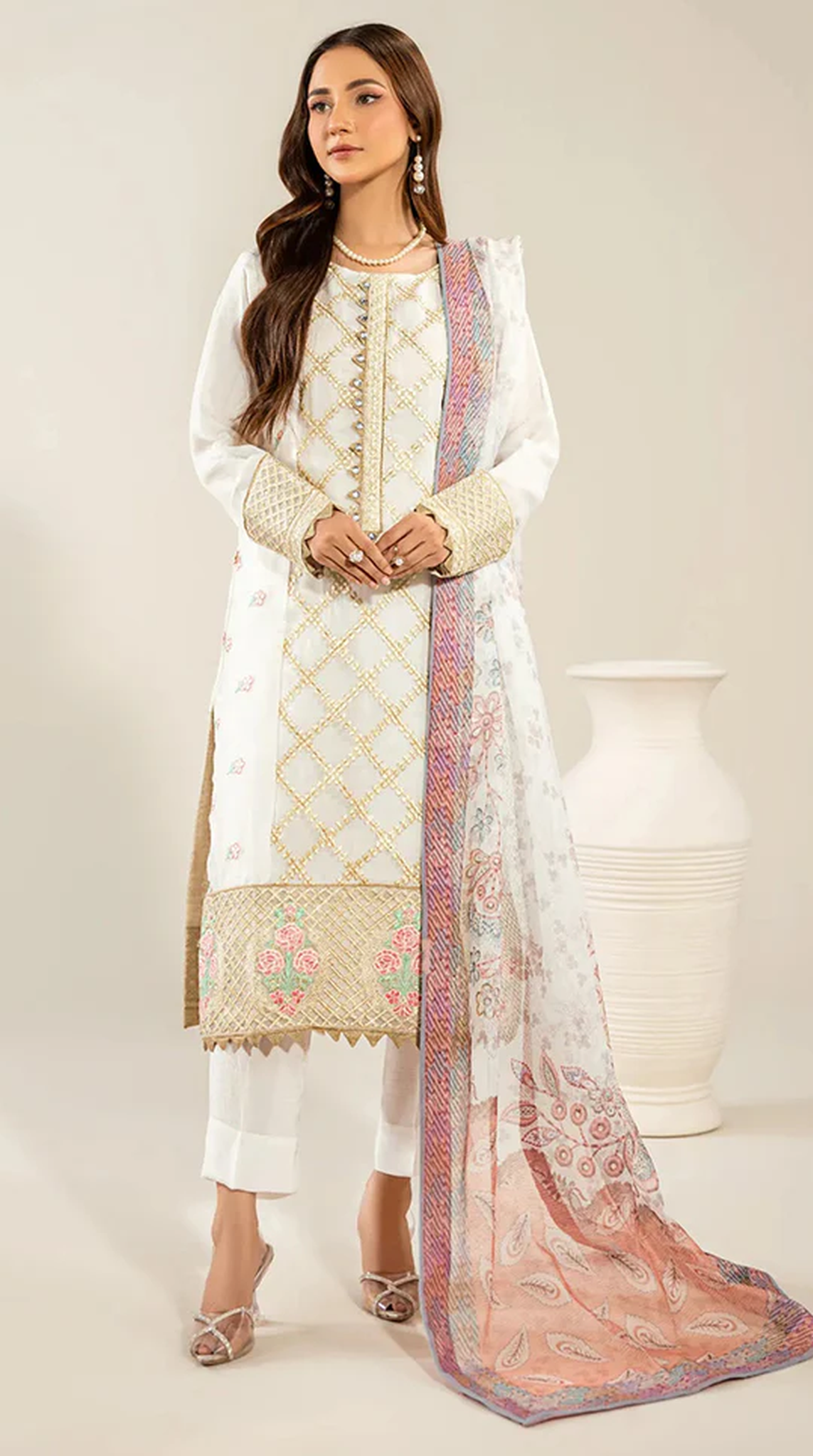 White Organza Embroidered Suit Set