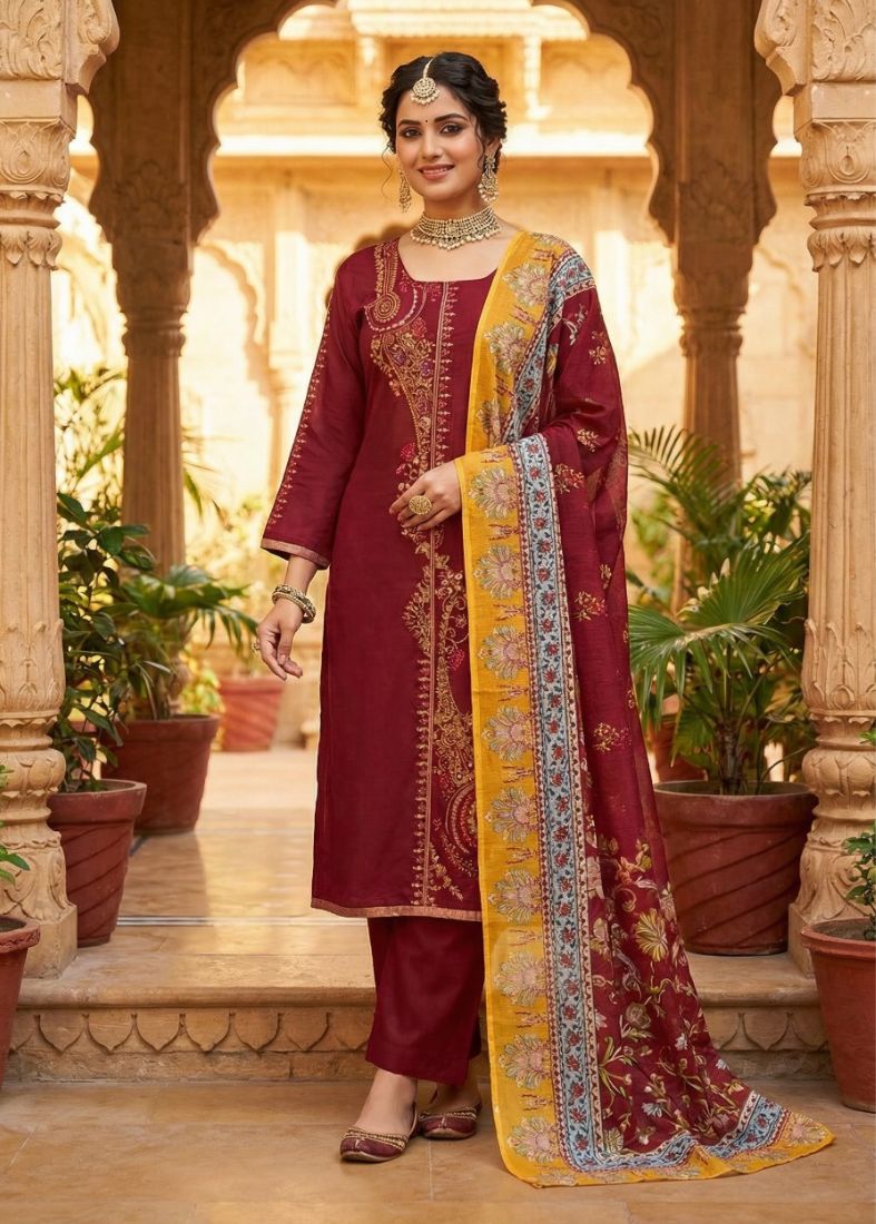 Maroon Lawn Zari Embroidered Suit Set