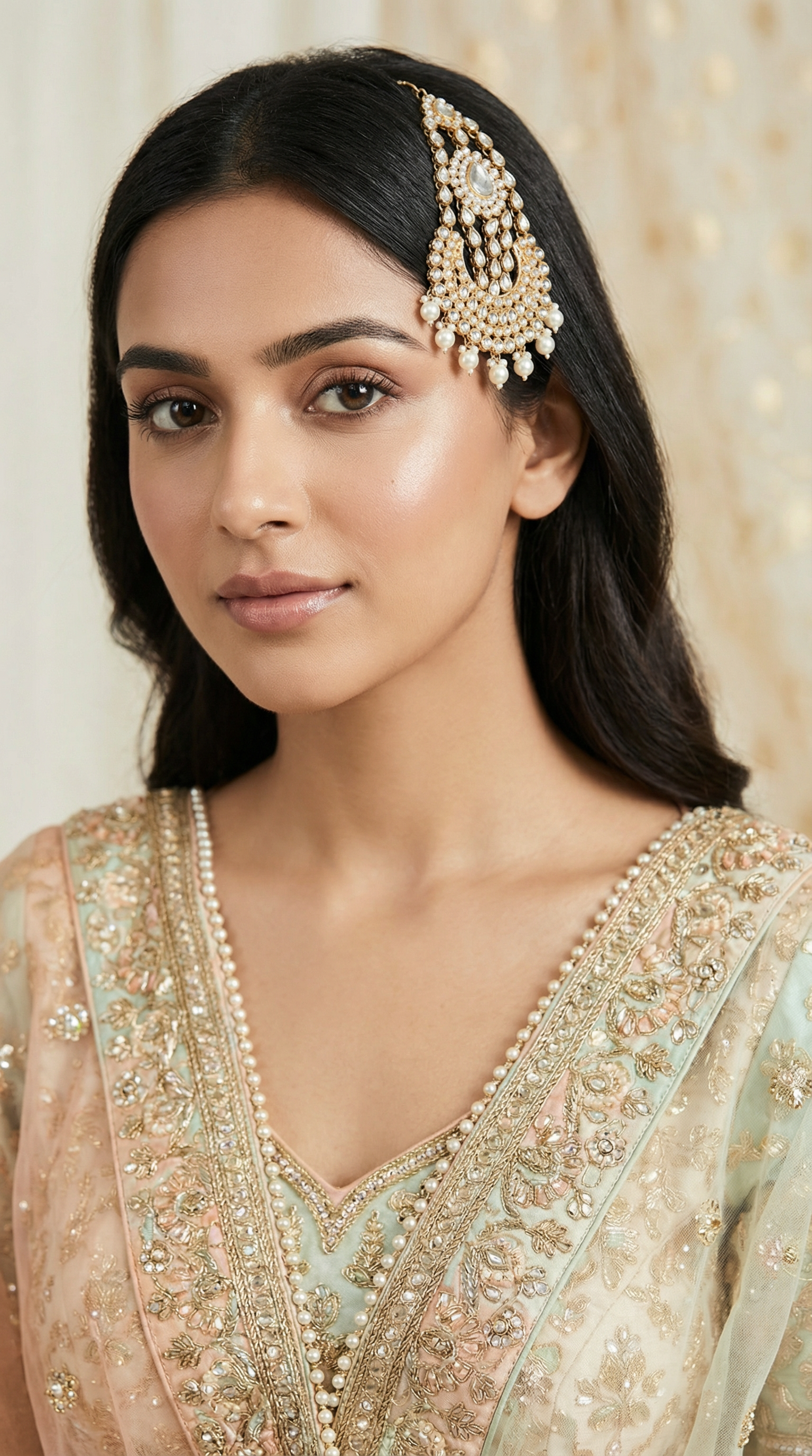 Gold Contemporary Kundan Passa with Pearls