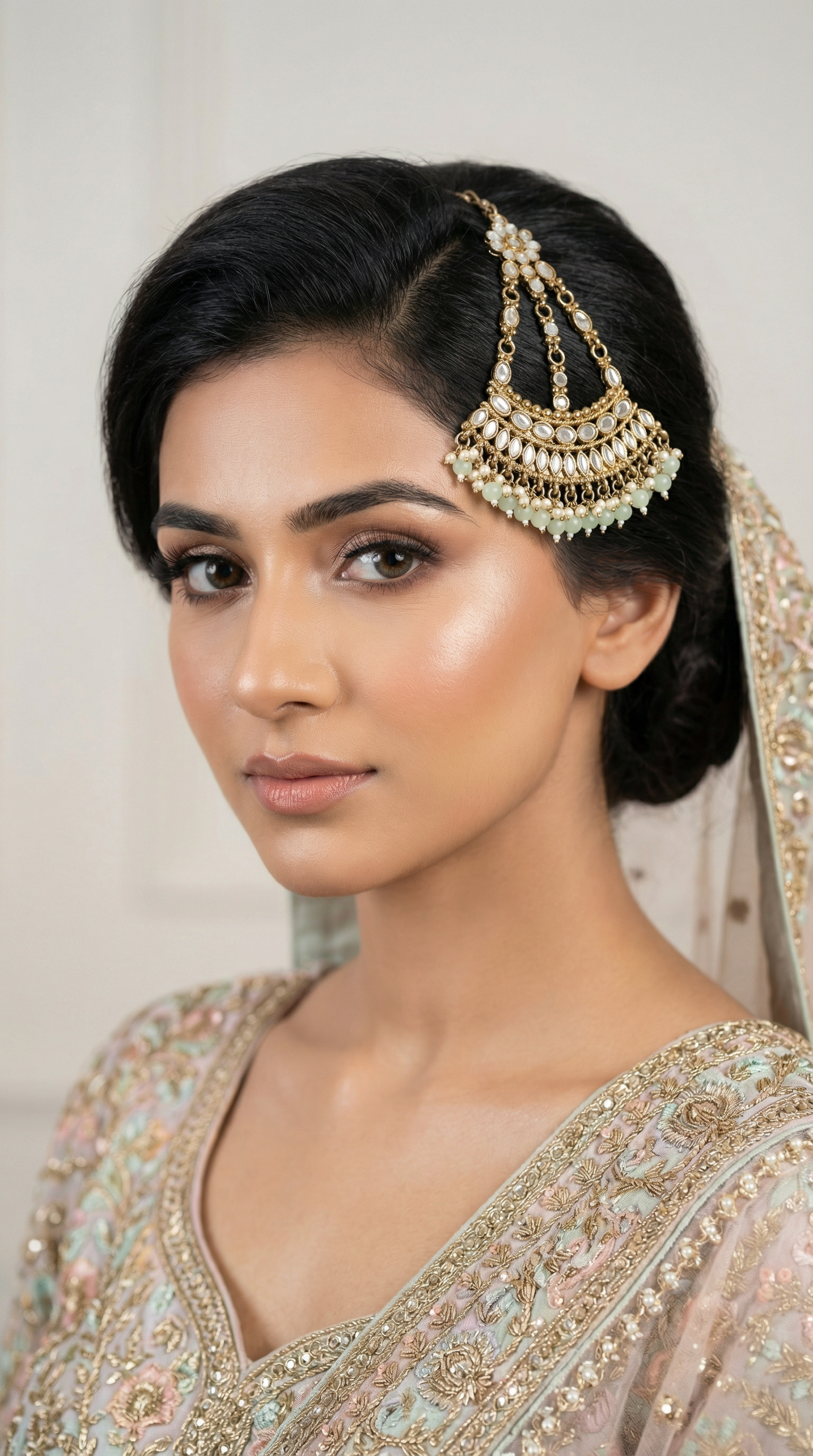 Mirror Bloom Antique Gold Passa with Mint Beads & Pearl