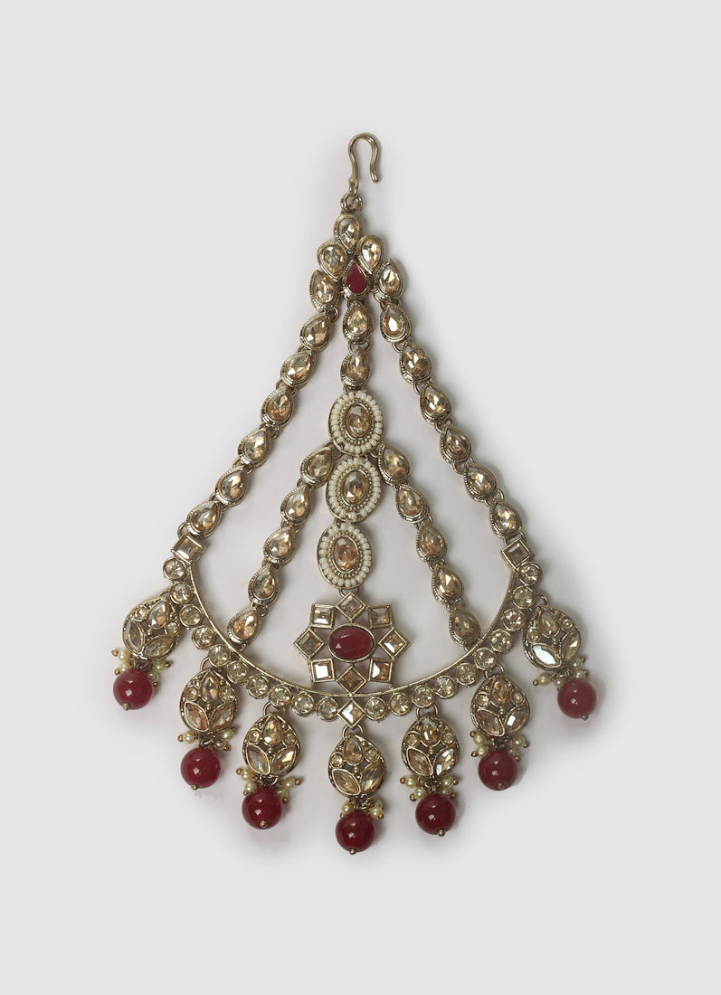 Royal Topaz Diamanté Antique Gold Passa with Maroon Bead