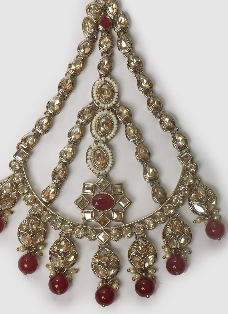 Royal Topaz Diamanté Antique Gold Passa with Maroon Bead