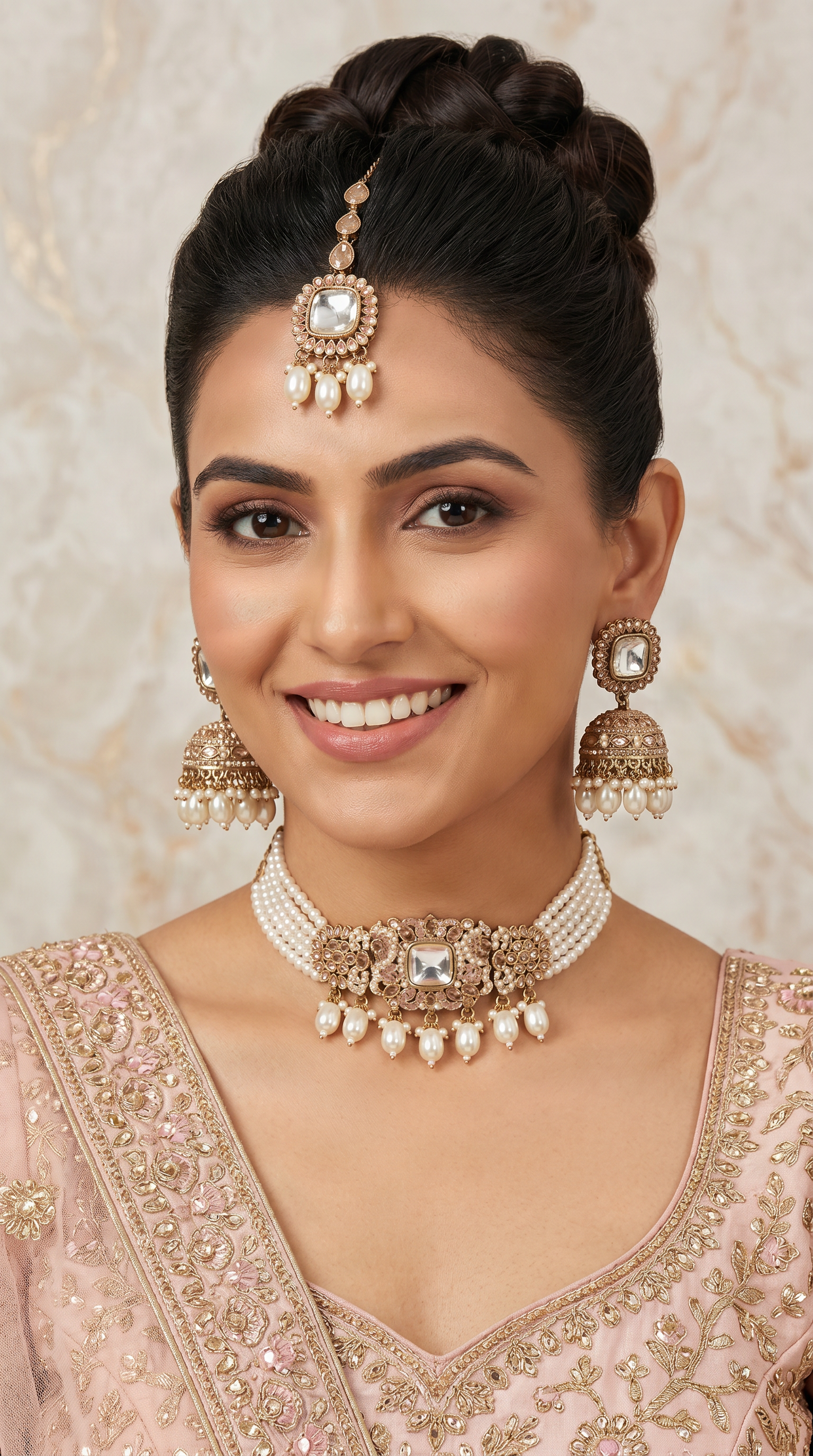 Modern Dusky Pink Pearl Choker Set