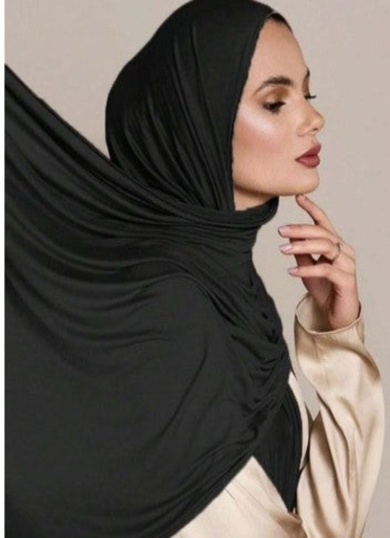 Black Large Super Soft Jersey Hijab Scarf