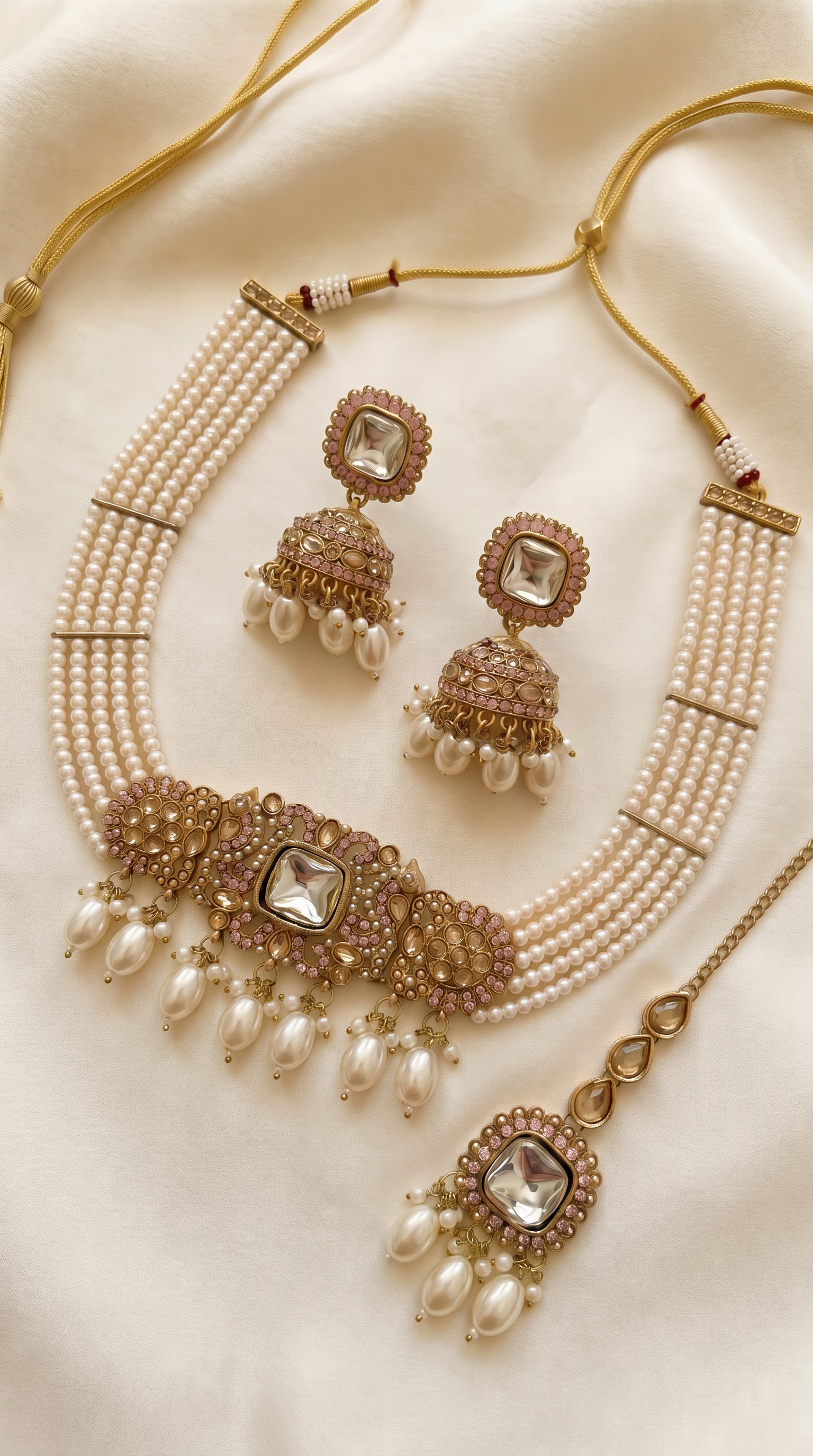 Modern Dusky Pink Pearl Choker Set