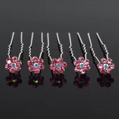Pink Flower Diamante Bun Pins