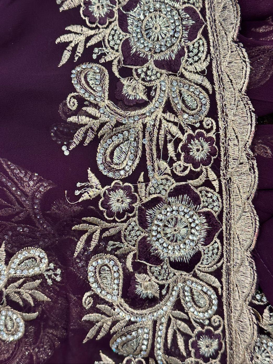 Dark Purple Embroidered Saree