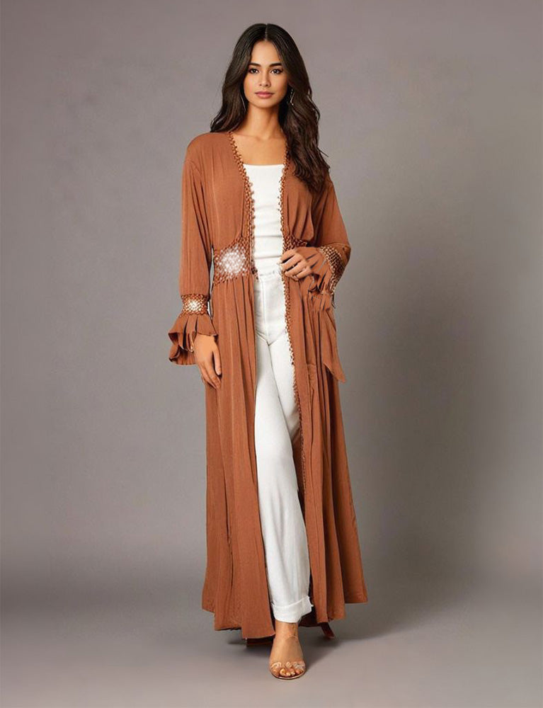 Brown Maxi Open Cardigan