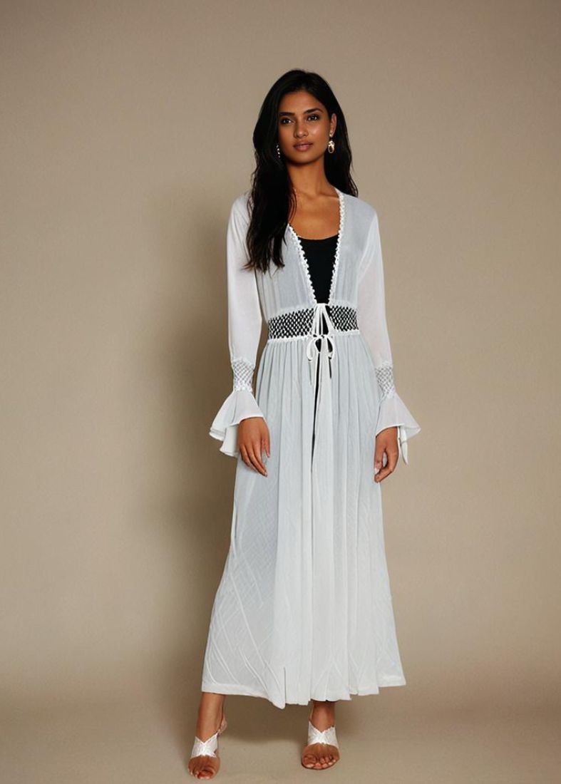 White Maxi Open Cardigan with Pockets