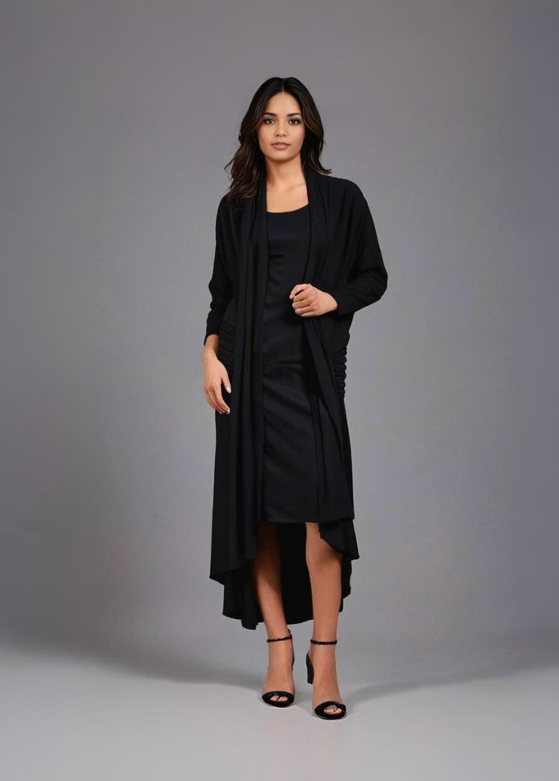 Black Maxi Open Cardigan with Pockets
